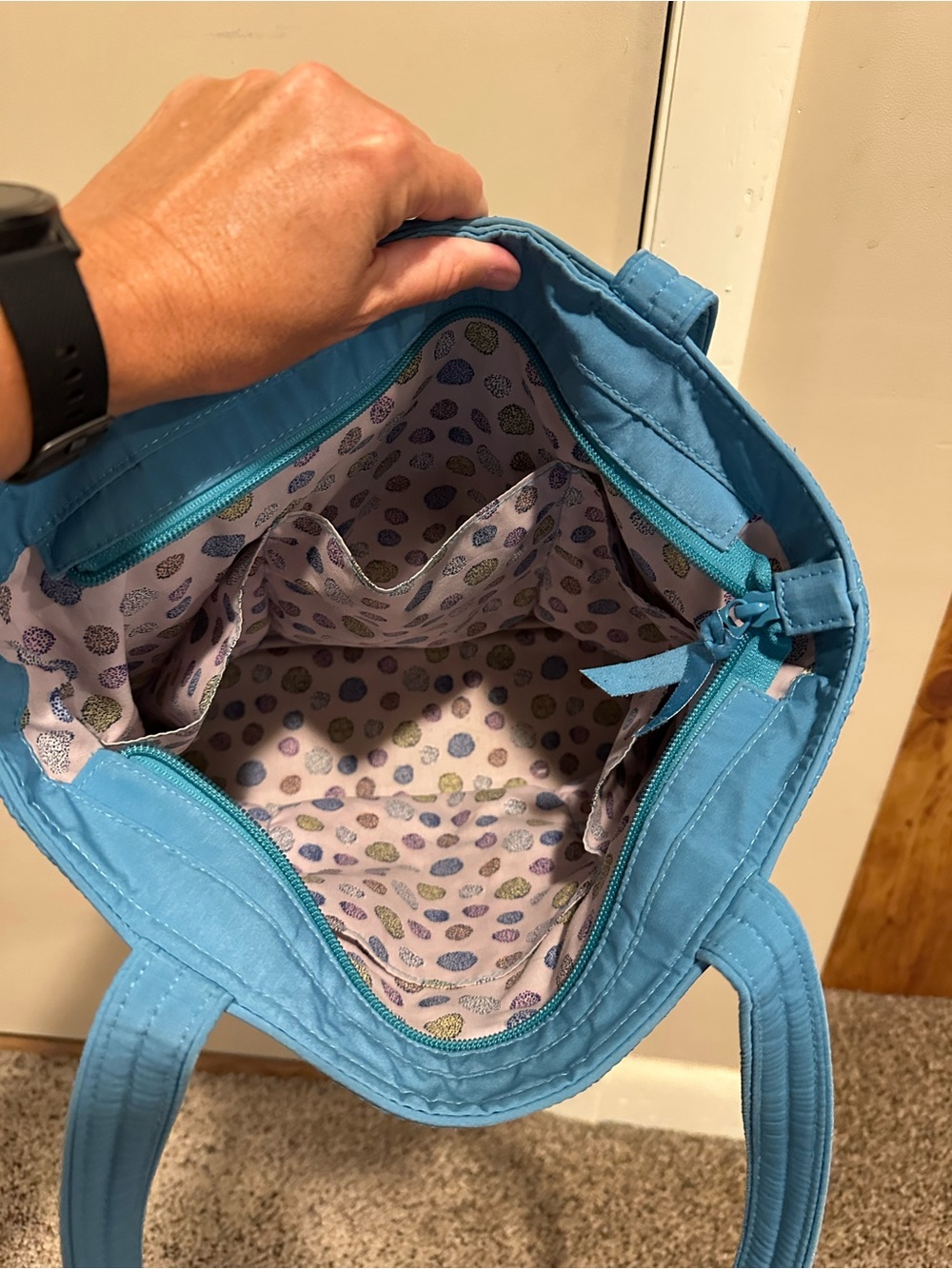 Vera Bradley Happy Blooms Small Tote Turquoise Embroidered Appliqué Floral - Picture 6 of 7